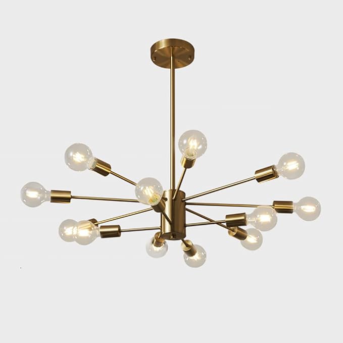 Mjsdjof 12/16 hoofd Sputnik-kroonluchters, messing hanglamp voor woonkamer, plafondhanglampen uit het midden van de eeuw, eenvoudige eetkamer decoratieve verlichting hanglampen, boerderij spider lamp