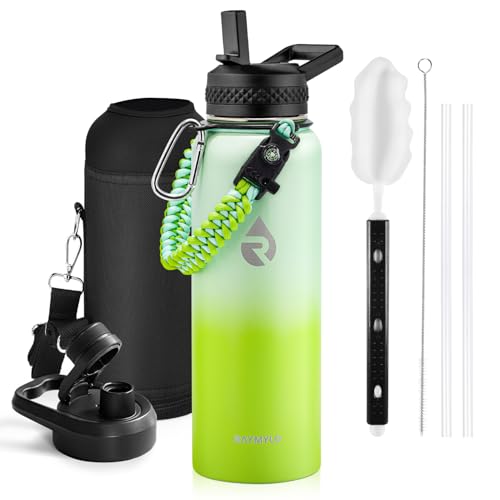Image of RAYMYLO Insulated Water Bottle 40 oz, Triple Wall Vacuum Stainless Steel (Cold for 36Hrs, Hot for 18Hrs), Leak Proof & Non-BPA, Modern Water Flask Jug with Paracord Handle & Straw Spout Lids