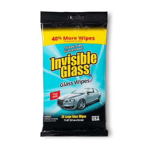 Image of Invisible Glass 90161 Large Glass Cleaning Wipes for Streak-Free Windows, Mirrors, and Glass, Lint-Free, Ammonia-Free, Tint-Safe, for Home and Auto, Flat Pack, 28 Count
