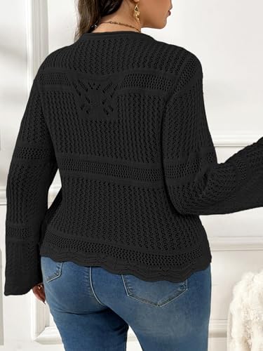 Image of MakeMeChic Women's Plus Size Cardigan Sweater Crochet Bow Tie Front Knit Outerwear Plus Black 1XL