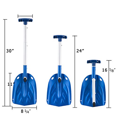 SHANTRA Aluminum Snow Shovel, 30 Inches Dismountable Garden/Sport/Snow Utility Shovel with Adjustable Length Handle Suitable for Car or Truck Storage (8\" Blade) - Thumbnail 2