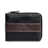 CFUN YA Men's Short Zipper Wallet, Retro Multi-Card Slot Money Clip with Coin Pocket, PU Leather (Black)