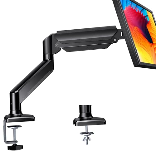 ErGear Single Monitor Arm Desk Mount for 13~32 Inches Screens, Height Adjustable Gas Spring Monitor Stand with Tilt, Swivel, Rotation, C-Clamp & Grommet Base, VESA 75 & 100 mm, Holds up to 10 kg
