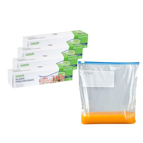 Image of Restaurantware Bag Tek 1 Gallon Freezer Slider Bags 1000 Disposable Zipper Pouch Bags - Slide Zipper Expandable Bottom Clear Plastic Freezer Bags With Write-On-Label For Food Storage