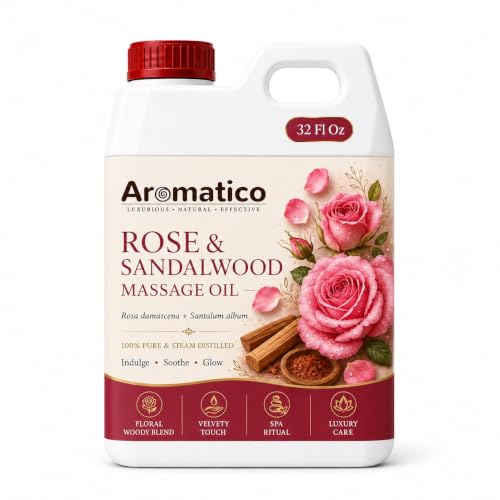 Image of AROMATICO Rose & Sandalwood Massage Oil | Calming & Deep Nourishing Aromatherapy Massage Oil | Best For Abhyanga, Spa & Salon - 1000 ml