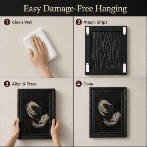 Black Framed Wall Art Gothic Vampire Canvas Print Dark Academia Moody Wine Glass Decor Picture Halloween Spooky Artwork for Living Room Bedroom 9x11 inch - image 7