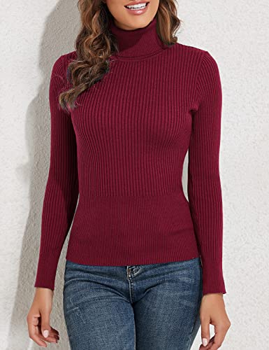 Image of PrettyGuide Women's Ribbed Turtleneck Long Sleeve Sweater Tops