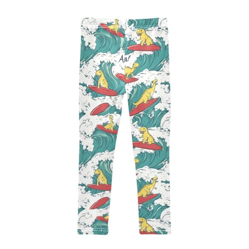 Dinosaurs Surfing Girls' Leggings Toddler Doodles Red Surf Kids Yoga Pants Dance Active Tights 4T2