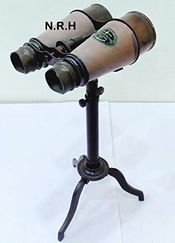Binocolo da tavolo in ottone anticato, stile nautico, realizzato a mano, in pelle marrone lucido