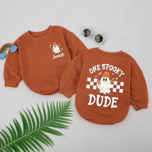 Personalized My First Halloween Baby Boy Outfit, 1st Halloween Baby Boy Long Sleeve Sweatshirt Romper2