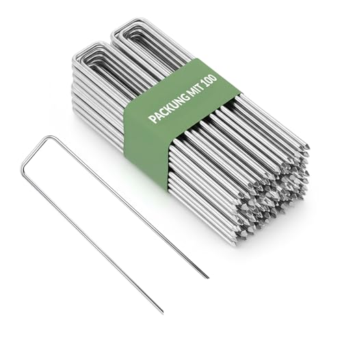 GARDENIX 100 Stück IronPEG Verzinkt Anti-Rost Erdanker aus Stahldraht 150 x 30mm - Ø 3mm zur Sicherung von Unkrautvlies, Netzen, Bodenplanen, Maschendraht