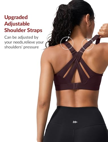 Image of Yvette Criss Cross Adjustable High Impact Running Bra | Pickleball Tennis, Big Bust Plus Size, Adjustable Strap, Wireless Sewn in Pads, No Bounce, Full Coverage, Moisture-Wicking