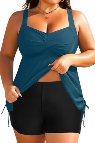 Image of Aqua Eve Women Plus Size Tankini Swimsuit Two Piece Flowy Swimdress Bathing Suits with Shorts