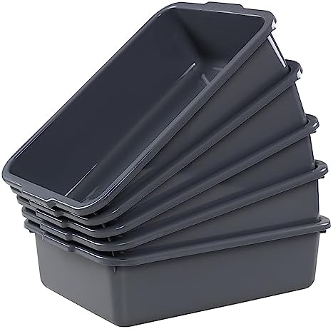 Yubine 8L Small Rectangle Dishpan Bust Tubs, Commercial Bus Tote Boxes, 4-Pack