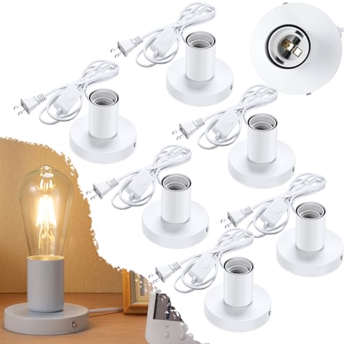 Tuanse 6 Pcs Polished Metal Desktop Lamp E26 E27 Screw Light Bulb Sockets Holder Base
