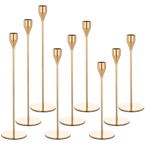 Teruntrue 9 Pcs Chandeliers Bougeoirs, Bougeoirs Métalliques Or Chandeliers Centre de Table Set pour Mariage Noël Bougie Dîner Anniversaire Maison Décoration Cover