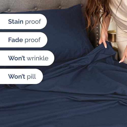 Image of Olympic Queen Sheet Set 66 inch x 80 inch - RV Olympic Queen Sheets - Navy Blue