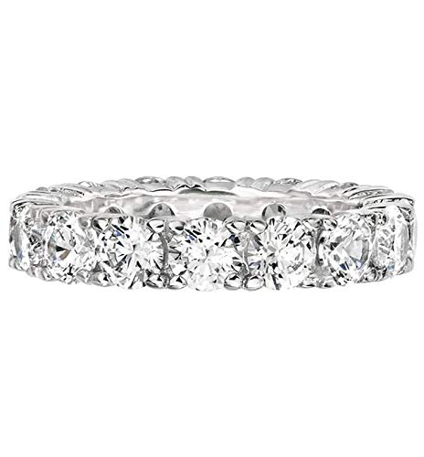 Unisex 4mm Eternity Cubic Zirconia CZ Tennis Ring Solid 925 Sterling Silver Stackable Eternity Engagement Wedding Band for Men and Women ICY CZ Pinky Ring ANTI-TARNISH3