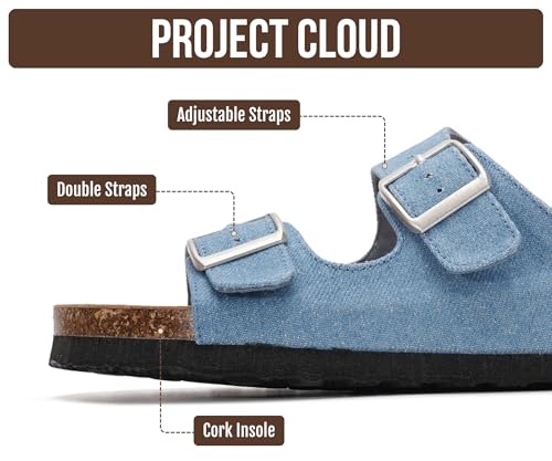 Image of Project Cloud 100% Genuine Leather Flat Sandals For Women 2026 Cork Footbed Womens Sandals with Memory Foam and arch support Vacation Essentials Slides for Women Footwear (Venita)