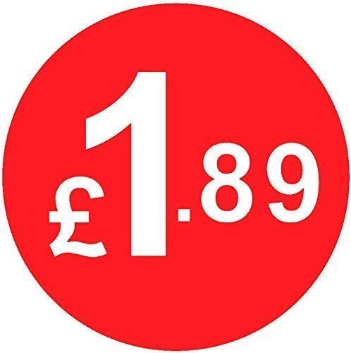 Pack of 500-20mm Price Stickers - Choose from 10p to £95 - Bright Red - Many Prices to Choose from (£1.89 - Red) — image 1