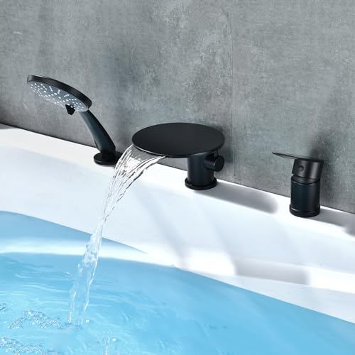 Mitigeur bain-douche 3 trous noir en acier inoxydable pour baignoire moderne - 4