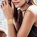 Camhanno Stainless Steel Bangle Bracelet Set for Women - Silver/Gold Love Bangle Jewelry with Sparkling Crystal Inlay for Love Gifts (Gold-2)