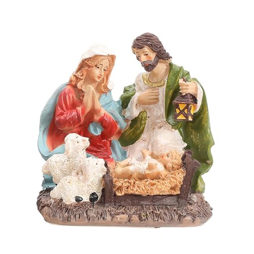 Wnvivi Nativity Scene for Christmas Decor,Resin Jesus Nativity Statues Tabletop Scene Decor,Nativity Figurines Christmas Centerpieces for Tables (B)