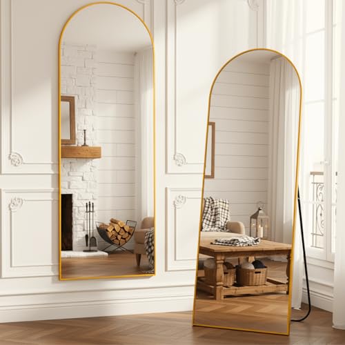 Image of Mirror Full Length, 71 x 26 Inches Floor Mirror with Stand, XX-Large Arch Gold Mirrors for Bedroom, Dressing Room, Home Decor, Gold