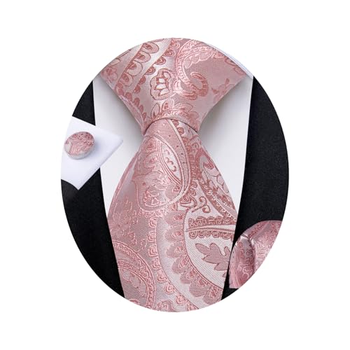 Image of DiBanGu Mens Paisley Tie Set Silk Woven Jacquard Necktie and Pocket Square Cufflinks Gift Set for Wedding Bussiness