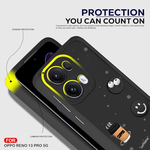 Image of AESTMO Back Case Cover for Oppo Reno13 Pro 5G | Cute Fun Cartoon 3D Ball | Coffee Silicone Case | Full Body Protection | Camera Protection Back Cover for Oppo Reno13 Pro 5G (Black)