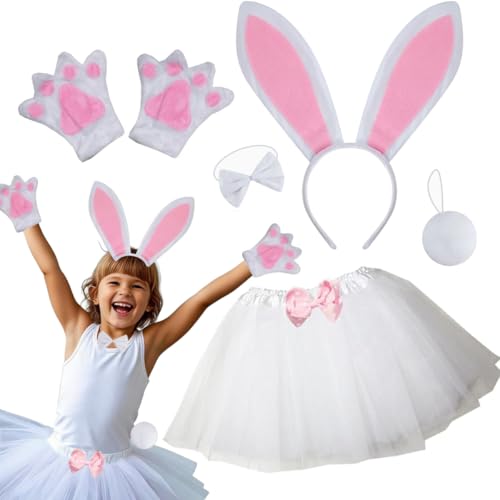 Kirei Sui 6 Pieces Kids Costume Bunny Animal Ears Headband Tutu Dress Up Set White