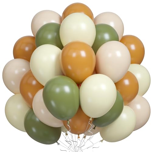 Image of Green and Brown Balloons, 60PCS Sage Green Light Yellow Nude Balloons