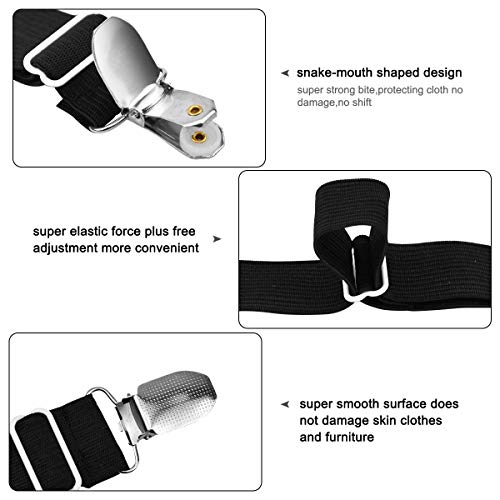 Netspower Verstellbare Bettlakenspanner, 4 Stück Elastische rutschfest Betttuchspanner Lakenspanner mit Metallclips für die Ecken von Bett, Bügelbrett Sofa Oder andere Zerknittertes Stoff, Schwarz - Image 6