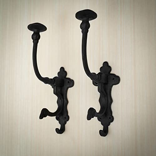 Sakega Rustic Cast Iron Wall Hooks, Heavy Duty Retro Utility Hooks For Hanging Coat, Bag, Towel, Robe, Hat And More, Pack Of 2, Black : Large #TOP3