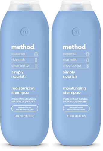 Image of Method Moisturizing Shampoo,Simply Nourish with Shea Butter,Coconut,and Rice Milk Scent Notes,Paraben and Sulfate Free,14 oz,(Pack of 2)