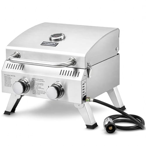 ROVSUN 20000 BTU Stainless Steel Propane Gas Grill with Ignition, 2 Burner Portable Tabletop Grill...