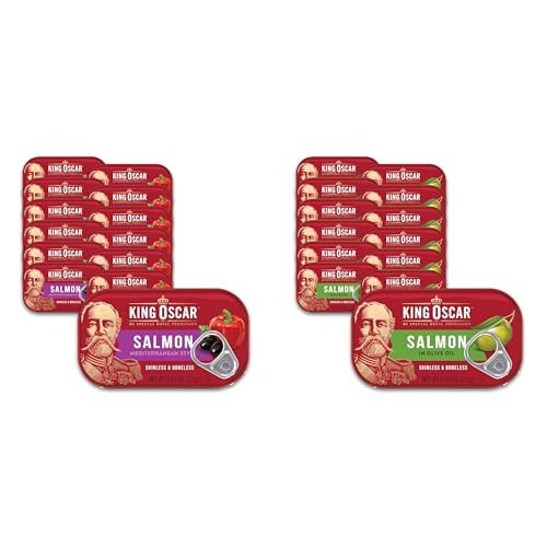 King Oscar Premium Salmon Bundle: Mediterranean Style & Classic Olive Oil, Skinless & Boneless, 4.05-Ounce Cans (2 Pack of 12)