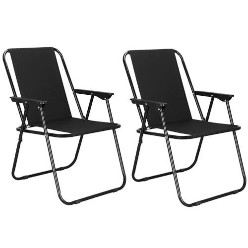 Lot de 2 chaises pliantes de camping avec accoudoirs robustes et légers design compact noir idéal pour jardin, terrasse, pique-nique et extérieur.