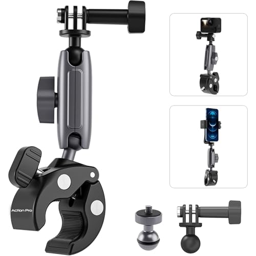 Image of Action Pro Camera Clamp Handlebar Bike Mount 360 Double Ballhead Magic Arm with 1 /4 inch-20 Thread Compatible with Motorcycle Monitor Canon Nikon DSLR /GoPro /LED Lights /Ronin-M /Ronin MX /Freefly (Clamp)
