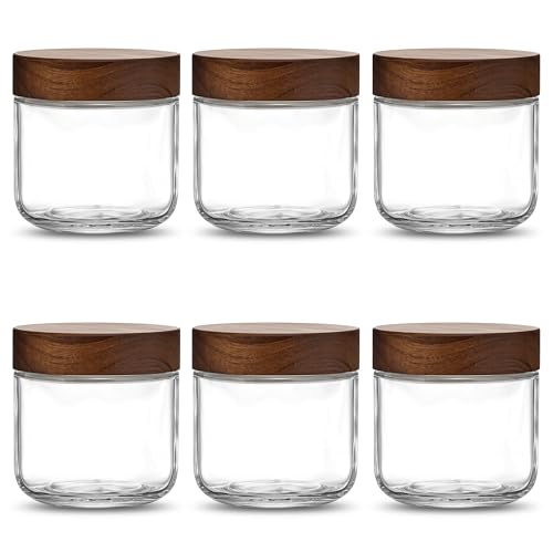 Danmu 12 oz Overnight Oats Containers with Lids,Salad Jar,Glass Jar with Wooden Lid 6 Pack,Mason Jars 12 oz with Lids for Snack,Overnight Oats,Meal Prep,Yogurt,Parfait,Soup,Salad 100% Leak-proof