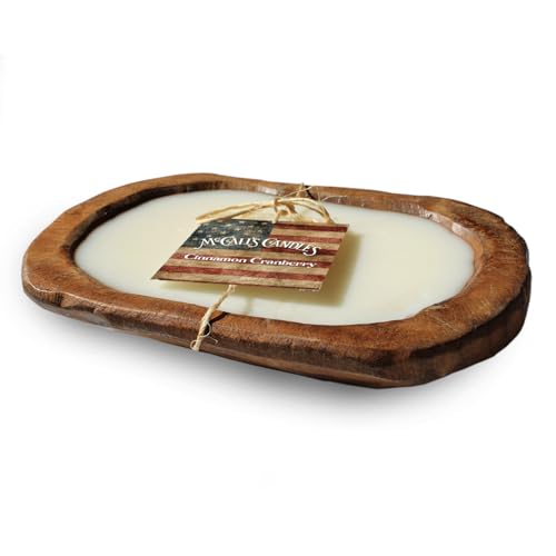 Image of McCall's Candles | Cinnamon Cranberry | Rustic Wooden Bread Bowl Candle | Multi-Wick | USA-Poured Wax | Farmhouse Decor | Reusable Hand-Carved Bowl