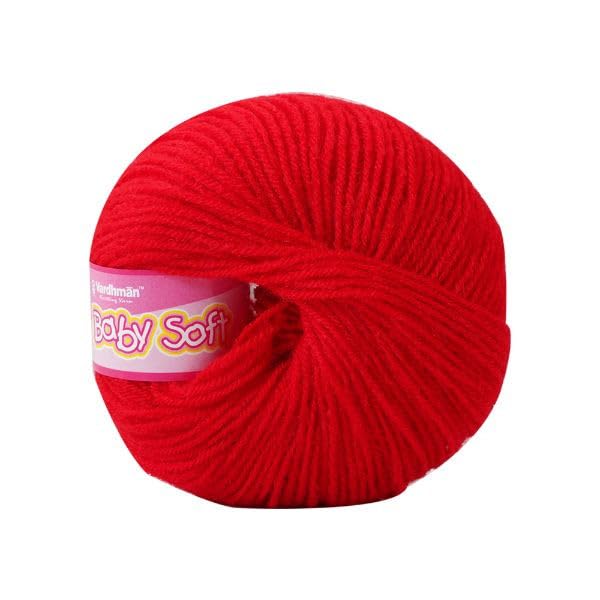 Image of Vardhman BabySoft Knitting Yarn | 100% Acrylic Wool | 4 Ply | Thin Knitting & Crocheting Hook Thread & Lightweight | Special Baby Wool | 150 Grams (6 Balls of 25g) | Machine Washable | Ideal for Blankets, Hats, Booties Ultra-Soft for Baby Sweaters, Blankets, Caps, Socks, Soft toys, Art & craft | Available in multicolors - (BBL094 - Candy Red)