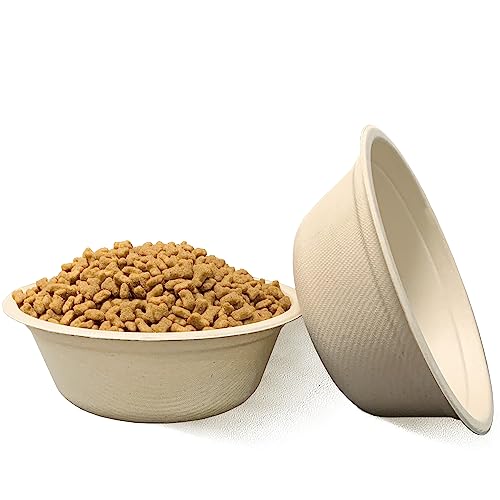 JETKONG Ciotole usa e getta per cani, 50 pezzi, 100% compostabili, in carta, ideali per cibo o acqua per cani asciutti e umidi (naturale, confezione da 50)