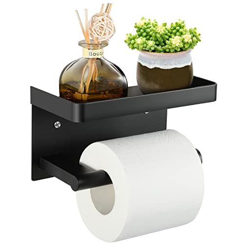 Porte-papier toilette noir - Sans perçage - Avec étagère - En acier inoxydable 304 - Pour salle de bain et cuisine Cover