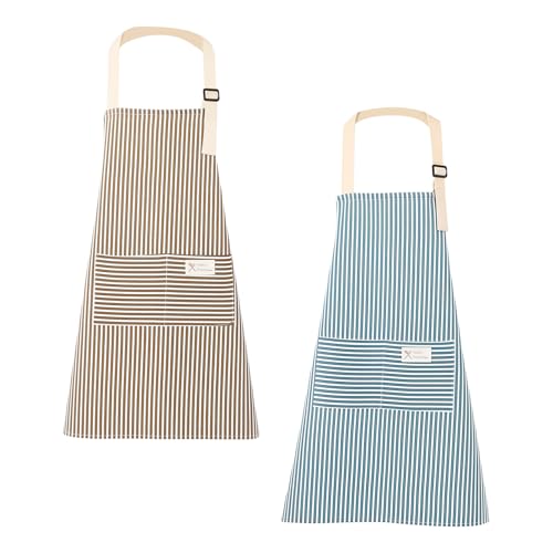 ZenHuaXinTon 2 Stück Kochschürze Damen, Verstellbare Küchenschürze mit Großen Taschen, Antifouling Latzschürze aus Baumwolle für Kochen, Backen, Hausarbeit und Gartenarbeit