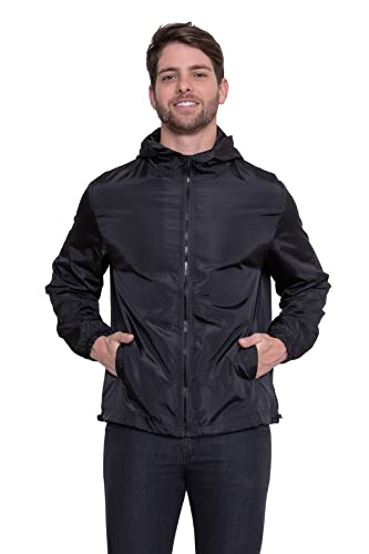 Jaqueta Corta Vento com Capuz e Revestimento Interno, Masculina (G, Preto)