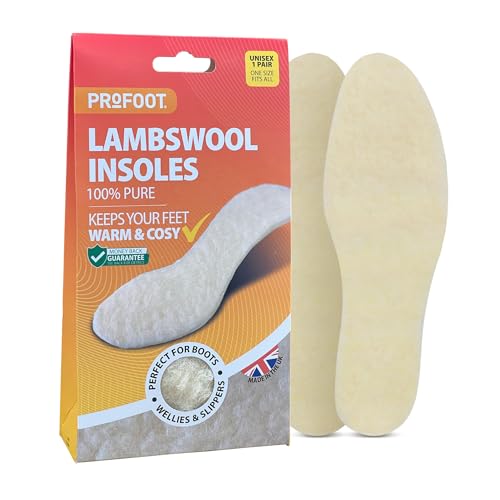 Profoot Lambswool Insoles, Full Length Inserts for Cold Feet and Foot Comfort, Perfect for Boots, Wellies and Slippers, Washable and Reusable, One Size Fits All