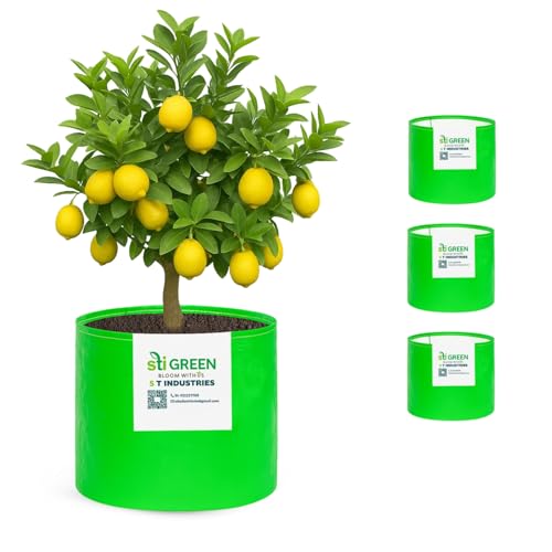 Image of HDPE Grow Bags for Plants 18X15 Inch (Pack of 4) | 260 GSM Heavy Duty UV-Protected Round Green Colour Plant Bags for Terrace and Vegetable Gardening | Strong & Reusable|