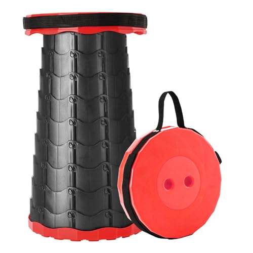 Doseno Foldable Stool, Camping Stools for Adults Thickened Portable Collapsible Retractable Stool for Fishing, Camp Chair for Hiking, BBQ, Parties, Outdoor Activities (Red)