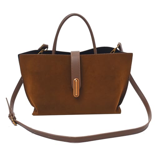 Sac fourre-tout en daim marron rétro pour femme au style besace